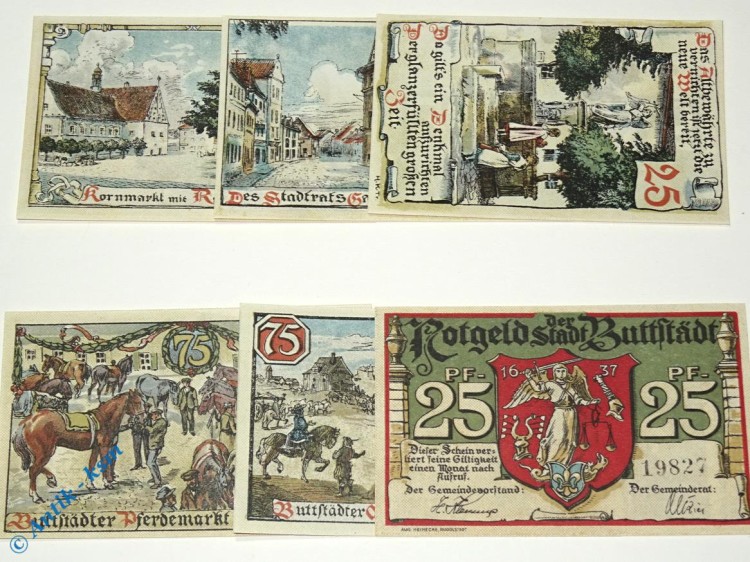 Notgeld Buttstädt , Set mit 6 Scheinen , Mehl Grabowski 211.1 , von 1921 , Thüringen Seriennotgeld