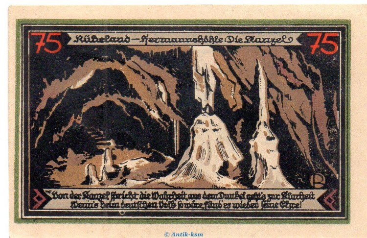 Notgeld C. Pieper Rübeland 1147.1 , 75 Pfennig Schein Nr.2 in kfr. von 1921 , Sachsen Anhalt Seriennotgeld