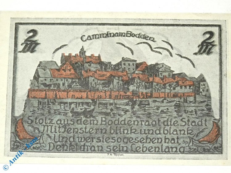 Notgeld Cammin , Kamien , 2 Mark Schein , Mehl Grabowski 218.1 , von 1922 , Pommern Serien Notgeld
