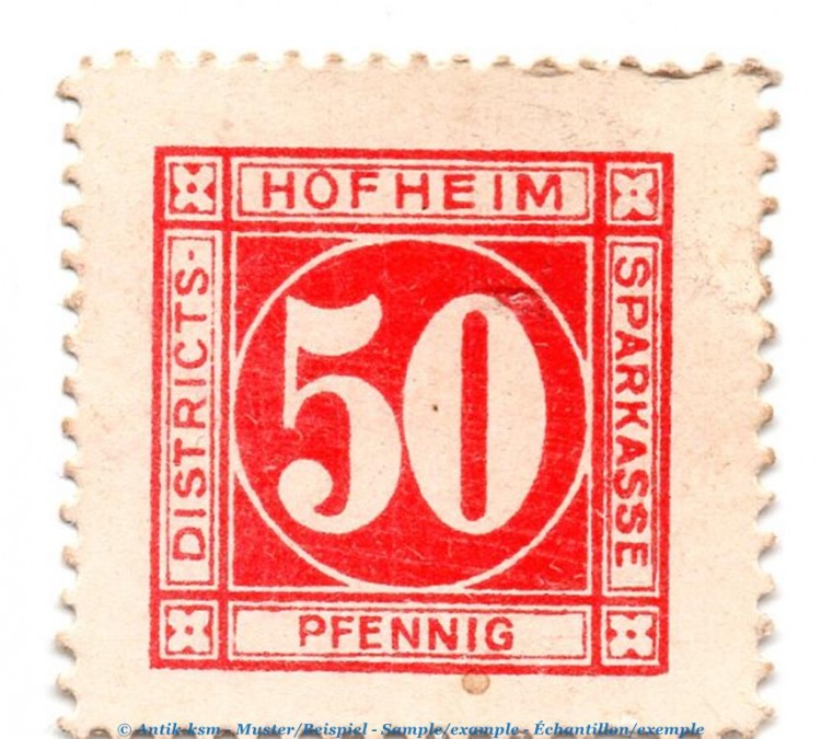 Notgeld Districts Sparkasse Hofheim 3070.05.04 , 50 Pfennig Schein in kfr. o.D. Bayern Verkehrsausgabe