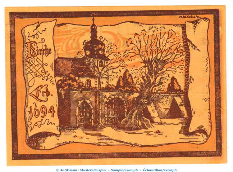 Notgeld Dorfgemeinde Oppurg 1023.1.a , 50 Pfennig Nr. 1 o.Drfa. in kfr. von 1921 , Thüringen Seriennotgeld