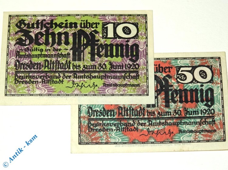Notgeld Dresden Altstadt , Set mit 2 Scheinen , Tieste 1480.30.05 und 06 , Sachsen Verkehrsausgabe