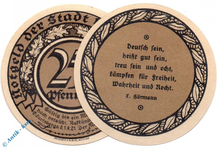 Notgeld Eckartsberga , 25 Pfennig Schein Nr 5 , Mehl Grabowski 305.4 , Sachsen Anhalt Seriennotgeld