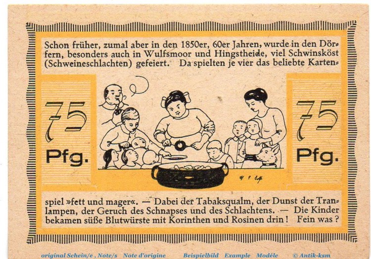 Notgeld Ehrk und Hornfelder Stellau 1264.1.b , 75 Pfennig Nr 1 , in kfr. von 1921 , Schleswig Holstein Seriennotgeld