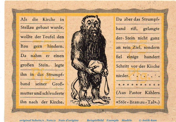 Notgeld Ehrk und Hornfelder Stellau 1264.1.b , 75 Pfennig Nr 2 , in kfr. von 1921 , Schleswig Holstein Seriennotgeld