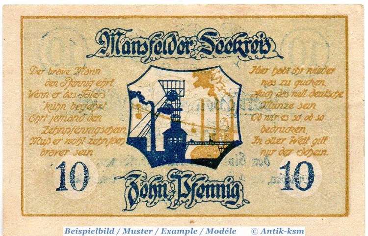 Notgeld Eisleben , 10 Pfennig Schein in kfr. Tieste 1640.05.01 , von 1920 , Provinz Sachsen Verkehrsausgabe