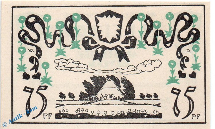 Notgeld Ellerhoop , 75 Pfennig Schein Nr 2 , weiß und glatt , Mehl Grabowski 330.2 a , Schleswig Holstein Seriennotgeld