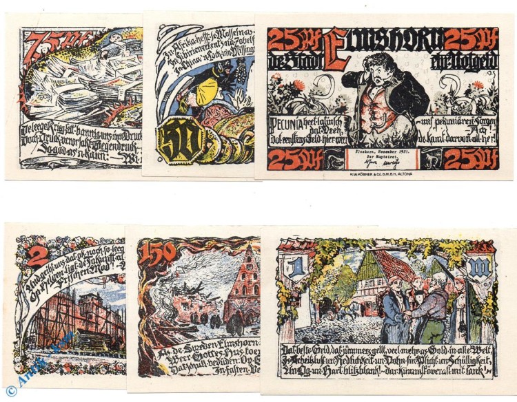 Notgeld Elmshorn , Set mit 6 Scheinen , Mehl Grabowski 333.1 , von 1921 , Schleswig Holstein Serien Notgeld