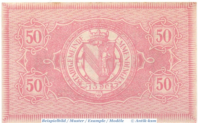 Notgeld Emmendingen , 50 Pfennig Schein in kfr. Tieste 1705.05.28 , von 1917 , Baden Verkehrsausgabe