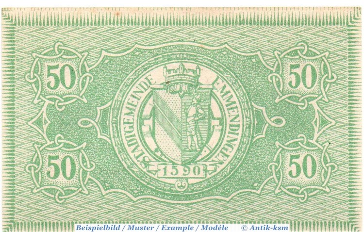 Notgeld Emmendingen , 50 Pfennig Schein in kfr. Tieste 1705.05.32 , von 1917 , Baden Verkehrsausgabe