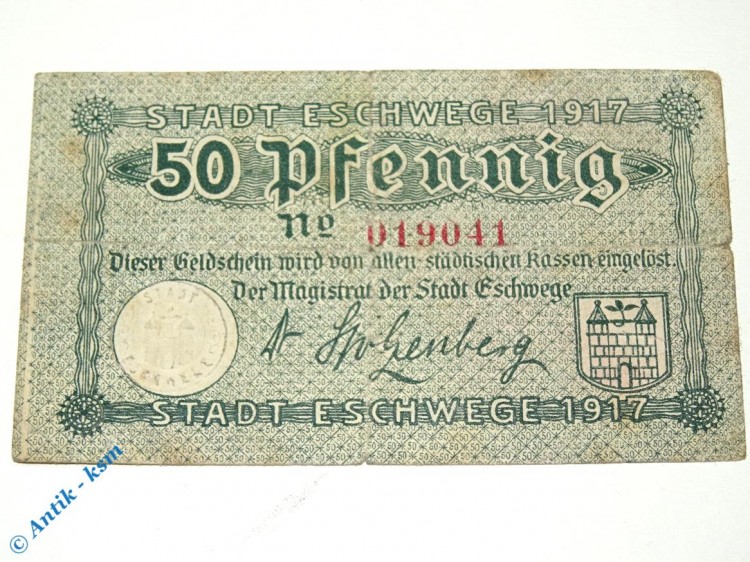 Notgeld Eschwege , 50 Pfennig Schein , Tieste 1785.05.01 , von 1917 , Hessen Verkehrsausgabe