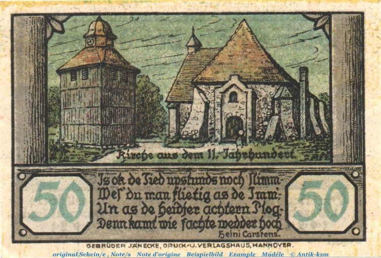 Notgeld Flecken Visselhövede 1363.2.a , 50 Pfennig Nr 2 mit Kn in kfr. von 1921 , Niedersachsen Seriennotgeld