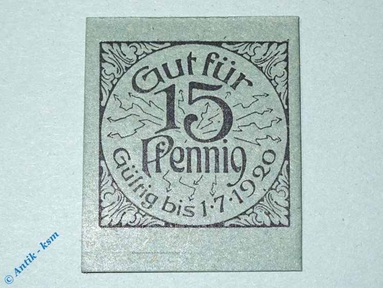 Notgeld Flensburg , 15 Pfennig Schein , Tieste 1885.35.01 , Schleswig Holstein Verkehrsausgabe