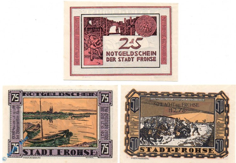 Notgeld Frohse a. Elbe , Set mit 3 Scheinen kfr. Mehl Grabowski 397.1 , Sachsen Anhalt Seriennotgeld