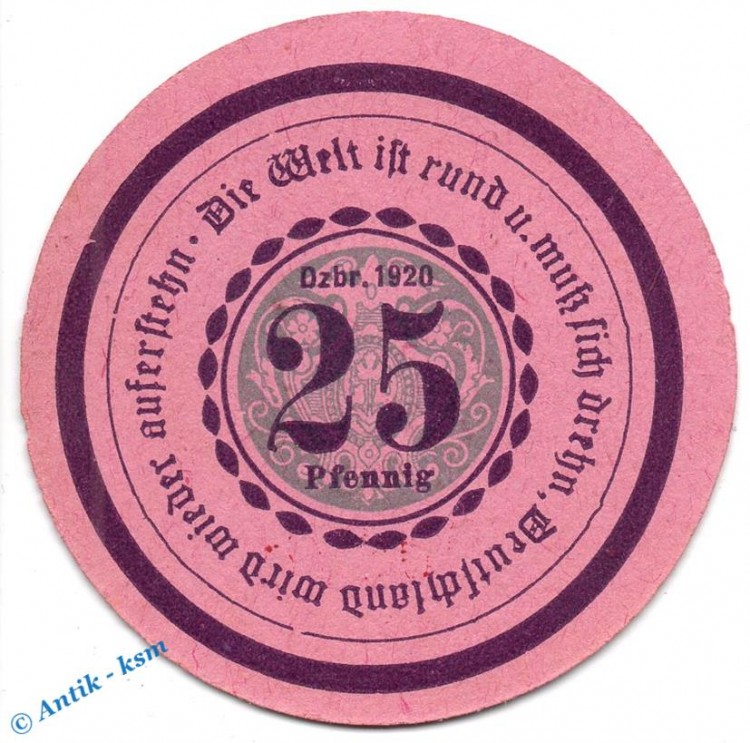 Görlitz , Notgeld 25 Pfennig Schein in kfr. M-G 449.3 , Schlesien 1920 Seriennotgeld