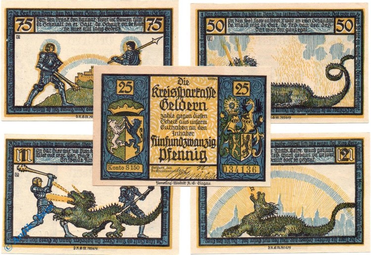 Notgeld Geldern , Set mit 5 Scheinen , Mehl Grabowski 414.1 a , Westfalen Serien Notgeld