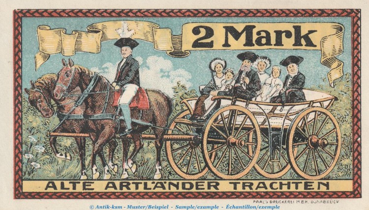 Notgeld Gemeinde Badbergen 58.1 , 2 Mark Schein in kfr. von 1921 , Niedersachsen Seriennotgeld