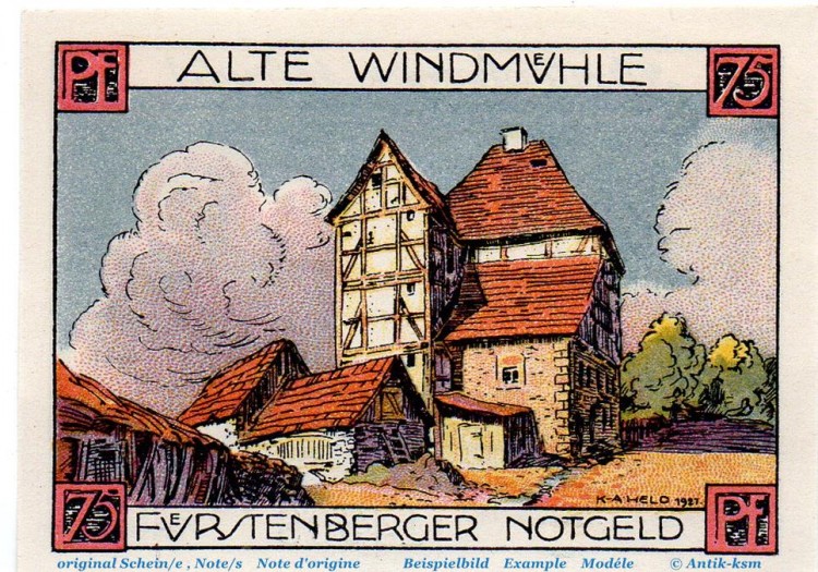 Fürstenberg , Notgeld 75 Pfennig Schein in kfr. M-G 401.1 , Niedersachsen 1921 Seriennotgeld