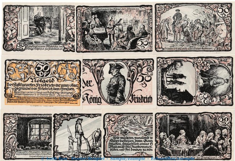 Notgeld Gemeinde Friedrichsbrunn 394.3 , Set mit 10 Scheinen in kfr. von 1921 , Sachsen Anhalt Seriennotgeld