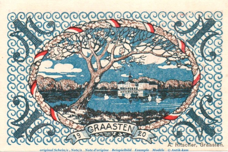 Notgeld Gemeinde Gravenstein 466.3.L , 1 Mark Schein in kfr. von 1920 , dänisch Nordschleswig Seriennotgeld