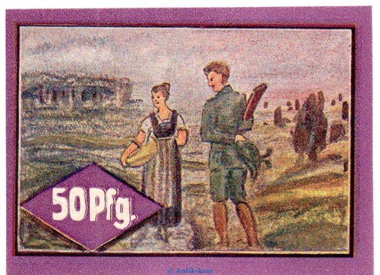 Notgeld Gemeinde Hockensbüll 614.1.a , 50 Pfennig -C- mit Kn. in kfr. o.D. Schleswig Holstein Seriennotgeld