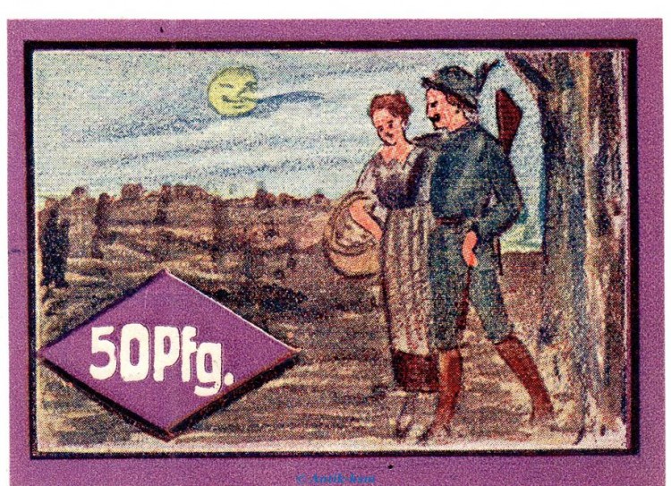 Notgeld Gemeinde Hockensbüll 614.1.a , 50 Pfennig rosa -E- mit Kn. in kfr. o.D. Schleswig Holstein Seriennotgeld