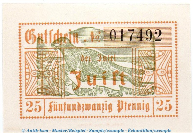 Notgeld Gemeinde Juist 3305.05.10 , 25 Pfennig Schein in kfr. von 1920 , Niedersachsen Verkehrsausgabe