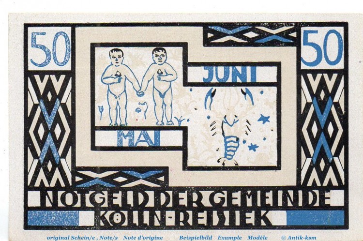 Notgeld Gemeinde Kölln Reisiek 715.1 , 50 Pfennig Schein Nr 1 in kfr. o.D. Schleswig Holstein Seriennotgeld