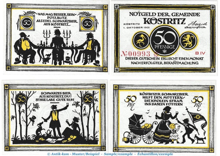Notgeld Gemeinde Köstritz 736.6 , Set -blassblau- mit 4 Scheinen in kfr. von 1921 Thüringen Seriennotgeld
