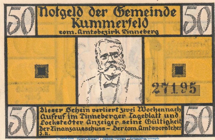Notgeld Gemeinde Kummerfeld 749.4.a , 50 Pfennig Schein Nr.1 in kfr. o.D. Schleswig Holstein Seriennotgeld