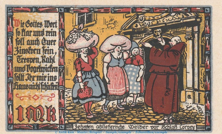 Notgeld Gemeinde Lüchtringen 836.1 , 1 Mark Schein -braun- in kfr. von 1921 , Westfalen Seriennotgeld