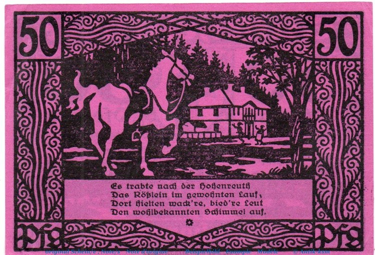 Notgeld Gemeinde Münchenbernsdorf 911.1 , 50 Pfennig Schein Nr 3 in kfr. von 1921 , Thüringen Seriennotgeld
