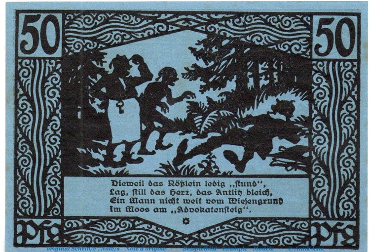 Notgeld Gemeinde Münchenbernsdorf 911.1 , 50 Pfennig Schein Nr 4 in kfr. von 1921 , Thüringen Seriennotgeld