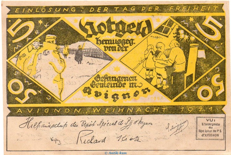 Notgeld Gemeinde Neuhaus - Avignon 943.1-2 , 5 Mark Schein in kfr. von 1921 , Westfalen Seriennotgeld