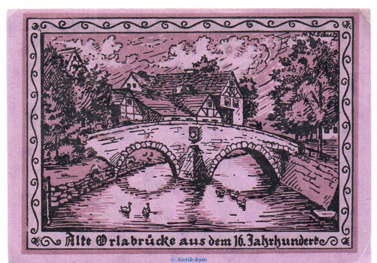 Notgeld Gemeinde Oppurg 1023.1.c , 25 Pfennig Schein 94 x 67 o. Drfa in kfr. von 1921 , Thüringen Seriennotgeld