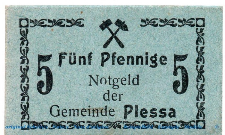 Notgeld Gemeinde Plessa 5670.10.10 , 5 Pfennig Schein in kfr. o.D. Provinz Sachsen Verkehrsausgabe