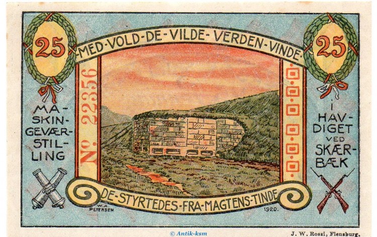 Notgeld Gemeinde Scherrebeck 1176.1.a , 25 Pfennig Schein in kfr. von 1920 , dänisch Nordschleswig Seriennotgeld