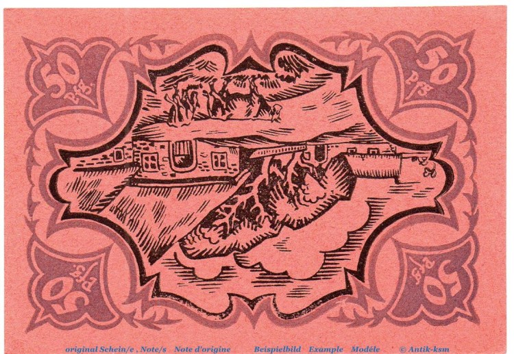Notgeld Gemeinde Schobüll 1194.7.b , 50 Pfennig Schein rot in kfr. von 1921 , Schleswig Holstein Seriennotgeld