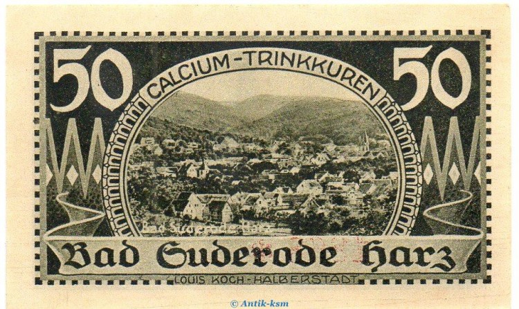 Notgeld Gemeinde Suderode 1292.1.b.2 , 50 Pfennig Fehldruck -d- in kfr. von 1921 Sachsen Anhalt Seriennotgeld
