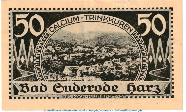 Notgeld Gemeinde Suderode 1292.1.b , 50 Pfennig -vertauschter Buchstabe- in L-gbr. von 1921 , Sachsen Anhalt Seriennotgeld