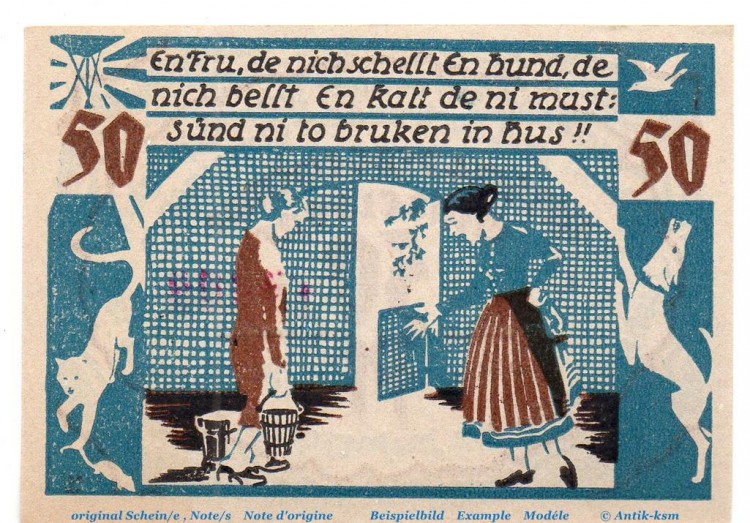 Notgeld Gemeinde Winzeldorf 1436.2 , 50 Pfennig Nr 1 o. Wz. in kfr. 1921 ,  Schleswig Holstein Seriennotgeld