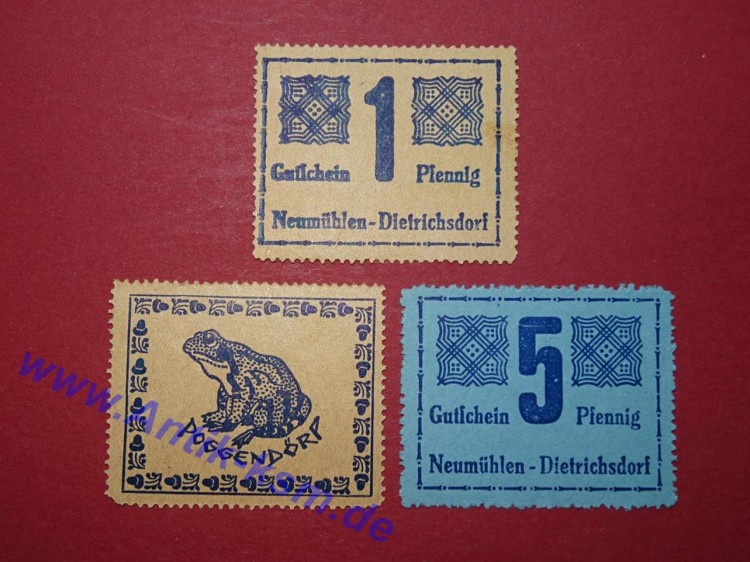 Notgeld Gewerbetreibende Neumühlen Dietrichsdorf , Schleswig Holstein , vollständiger Satz mit 3 Scheinen in kassenfrischer Erhaltung , Seriennotgeld , 953.1 , von 1921