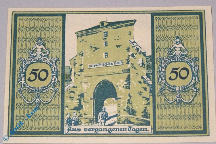 Notgeld Glatz , Schlesien , Polen Klodzko , Einzelschein 50 Pfennig hellgrün , böhmisches Tor , Seriennotgeld , 431.4 , von 1921