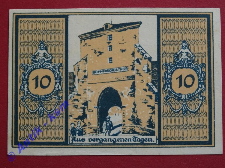 Notgeld Glatz , Schlesien , Polen Klodzko , Einzelschein 10 Pfennig gelbbraun , Böhmisches Tor , Seriennotgeld , 431.3 , von 1921