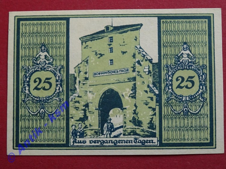 Notgeld Glatz , Schlesien , Polen Klodzko , Einzelschein 25 Pfennig hellgrün , böhmisches Tor , Seriennotgeld , 431.4 , von 1921