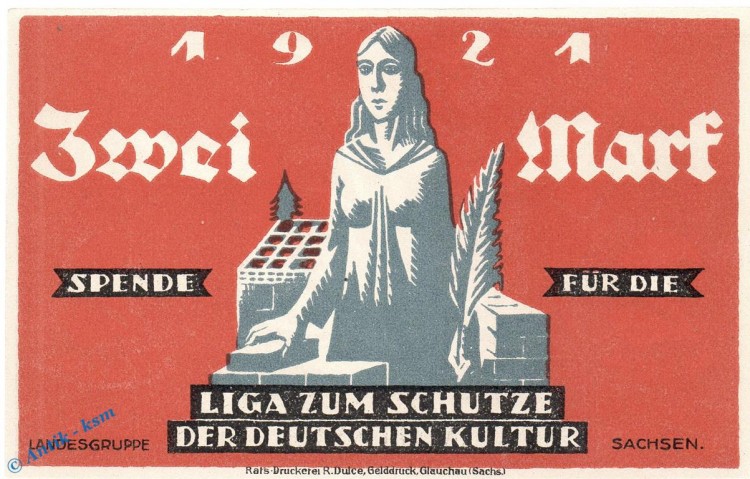 Notgeld Glauchau , 2 Mark Schein in kfr. Mehl Grabowski 435.1 , von 1921 , Sachsen Seriennotgeld