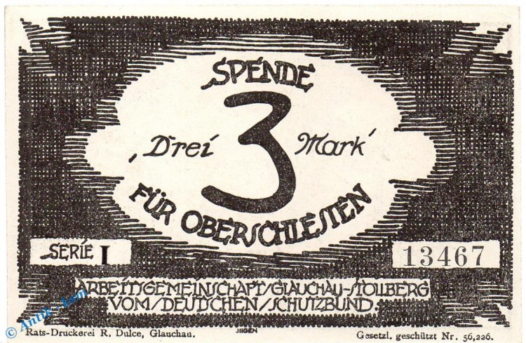 Notgeld Glauchau Stollberg , 3 Mark Schein Nr 2 , Mehl Grabowski 433.1 , Sachsen Seriennotgeld