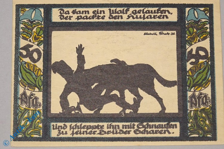 Notgeld Gollnow , Husar , 50 Pfennig Schein Nr 3 , Mehl Grabowski 453.5 , von 1921 , Pommern Seriennotgeld