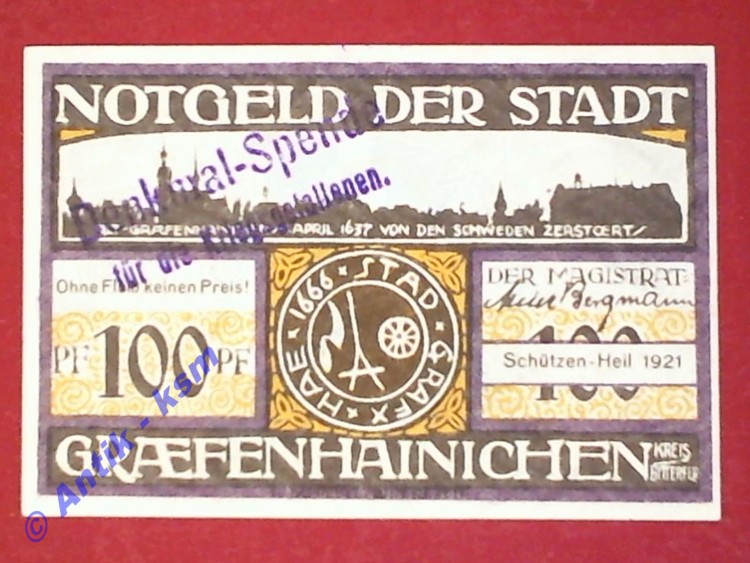 Notgeld Gräfenhainichen , vollständiger Satz mit 1 Schein , Seriennotgeld , Sachsen Anhalt , Mehl Grabowski 461.5 , von 1921