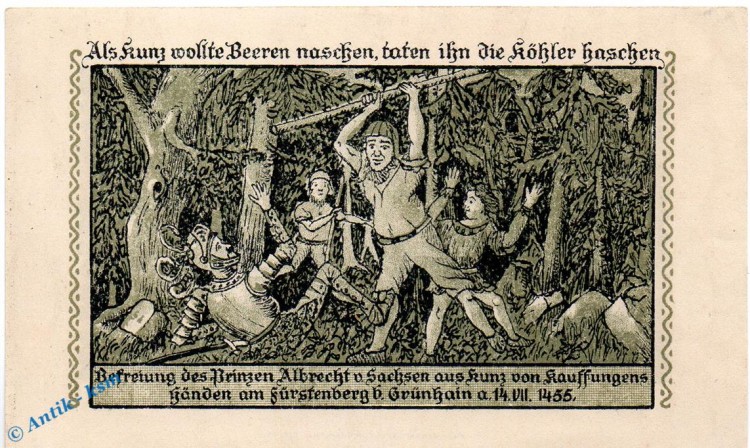 Notgeld Grünhain , 1 Mark Schein in kfr. Mehl Grabowski 491.1 , von 1917 , Sachsen Seriennotgeld